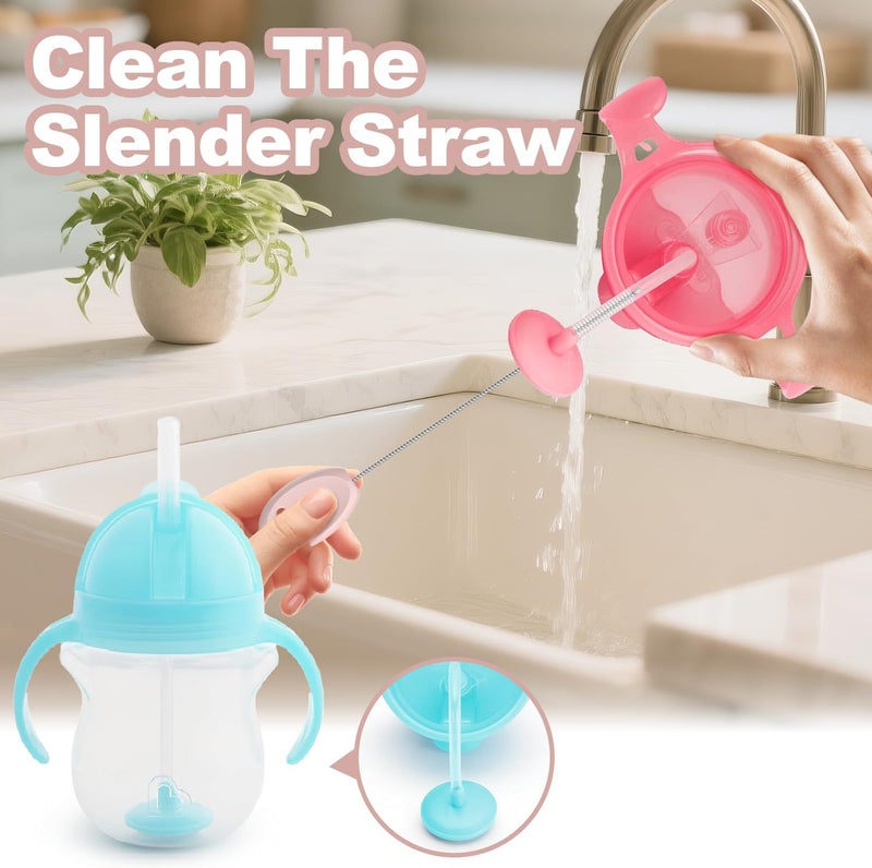 YOTIME Standing Straw Cleaner Brush Set, 4in1 Reusable Straw Brushes with Holder Ring, for Baby Bottles, Sippy Cups and Lids, Pink - Image 5